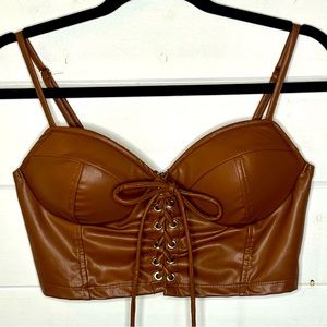 Blashe Corset Women’s Size S Faux Leather Brown Lace-Up Adjustable Zipper
